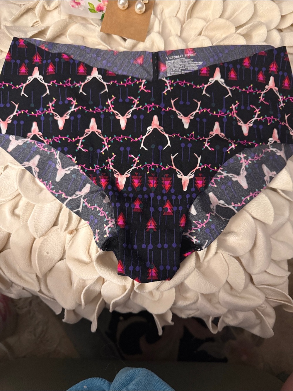 Victoria's Secret Girls' Black & Pink Reindeer Print Hipster & red stretch pair